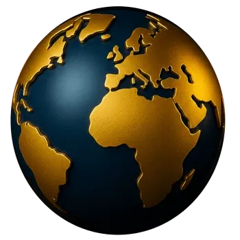 Złoto-czarna kula ziemska symbolizująca tworzenie stron internetowych Big Bit