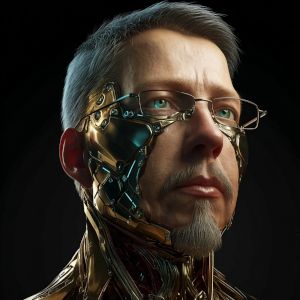 Avatar AI Marek Adamski jako cyborg, grafika sekcji Co nas wyróżnia Big Bit